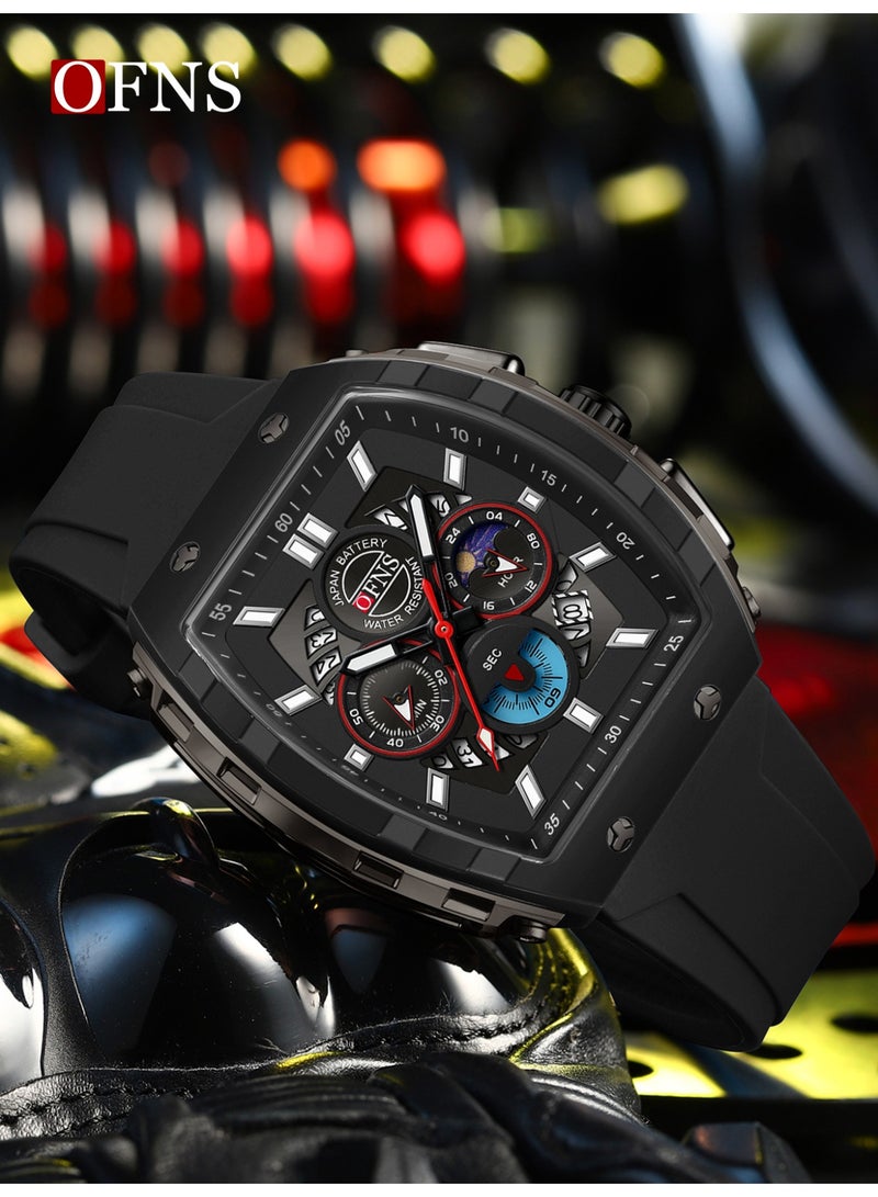أوفنس ساعة يد رجالية رياضية فاخرة بشاشة مزدوجة، كوارتز مضيئة مقاومة للماء، كرونوغراف، تقويم، حزام سيليكون، خارجية - Image 3