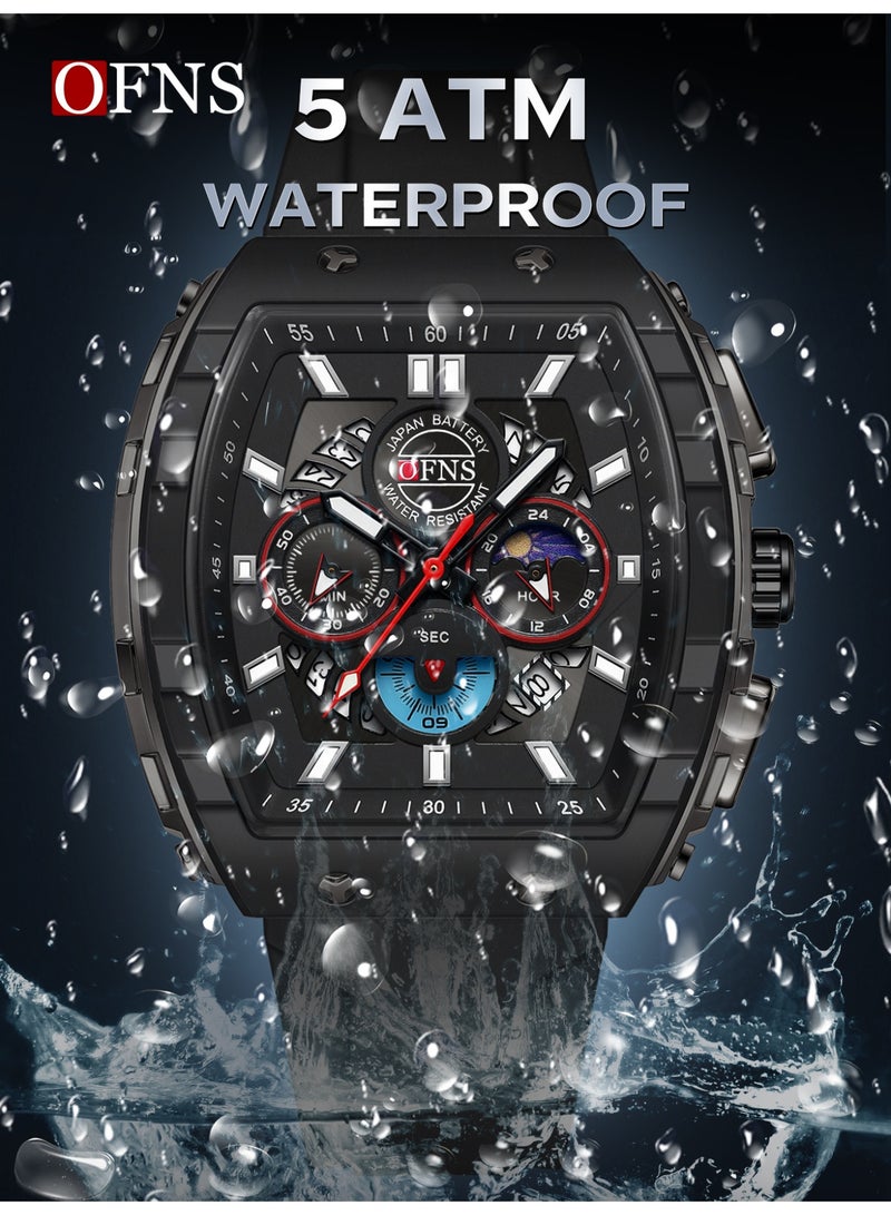 أوفنس ساعة يد رجالية رياضية فاخرة بشاشة مزدوجة، كوارتز مضيئة مقاومة للماء، كرونوغراف، تقويم، حزام سيليكون، خارجية - Image 4