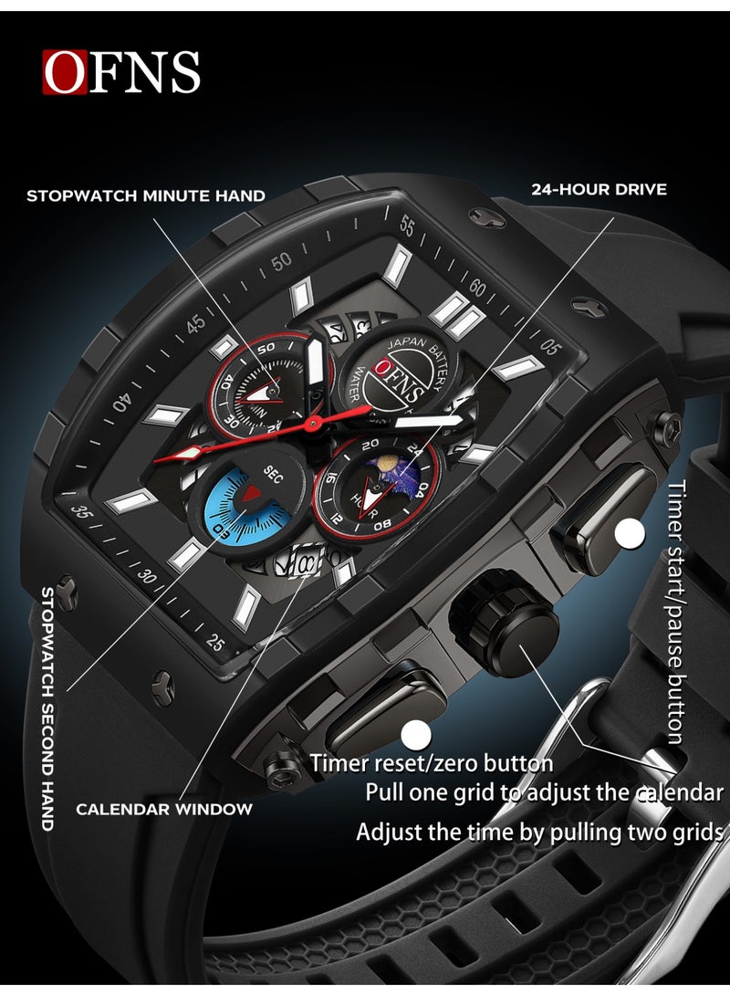 أوفنس ساعة يد رجالية رياضية فاخرة بشاشة مزدوجة، كوارتز مضيئة مقاومة للماء، كرونوغراف، تقويم، حزام سيليكون، خارجية - Image 5