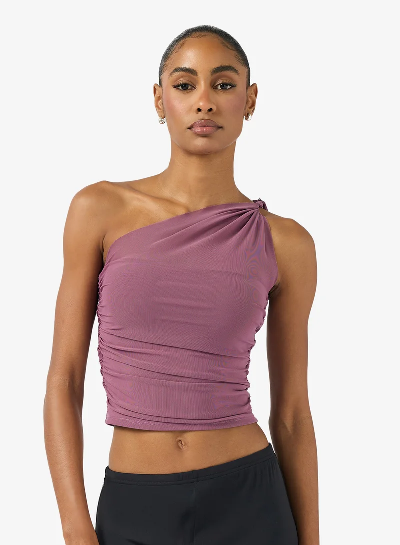 One Shoulder Mesh Detail Training Top