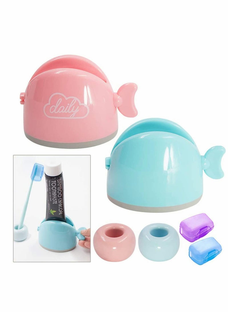 Y&D Toothpaste Squeezer Dispenser Set, 2pcs Rolling Tube Holder Stand with Ceramic Toothbrush Holder, Manual Rotate for Bathroom Dental Cream, Convenient Life, Keep Clean - Image 1