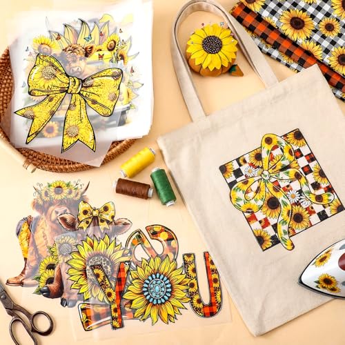 Tellingyou 36 Sheets Highland Cow Iron on Transfers Patches Sunflower Dtf Ready to Press Vinyl Iron on Patch Embroidered Applique for T Shirt Jacket Pillow Covers Backpack Hoodies DIY Spring Decors - Image 2