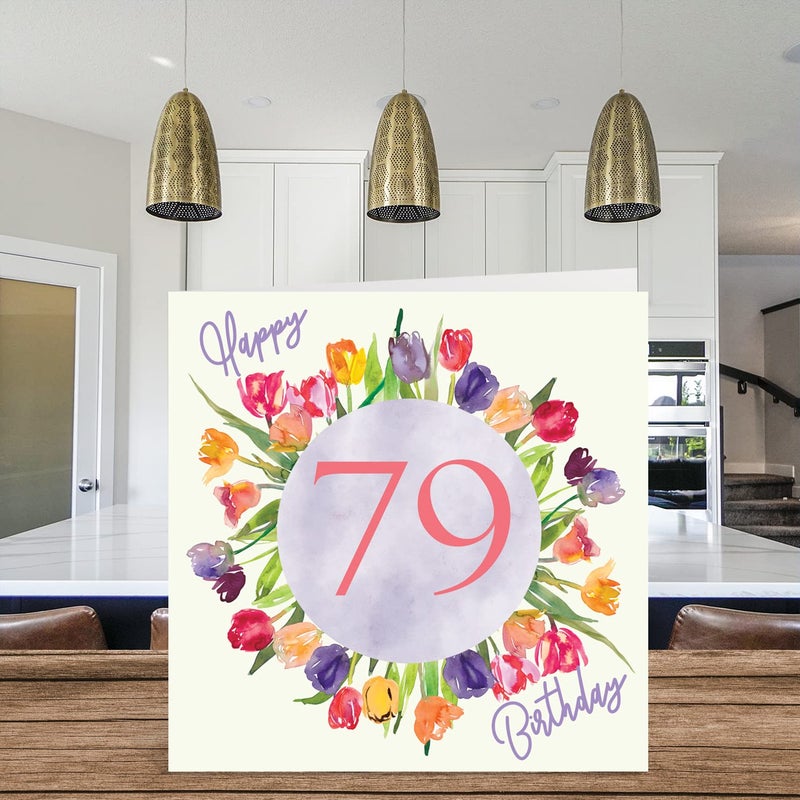 Stuff4 Beautiful 79th Birthday Cards for Women - Watercolour Tulips Flowers Bouquet - Happy Birthday Card for Her Grandma Nanny Gran Mom Birthday Gifts  5.7 x 5.7 Inch Lovely Floral Greeting Cards Gift - Image 3