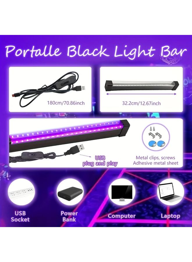 3pcs UV Black Light Strip USB Magnetic LED for Party Halloween Room Decoration - Image 3