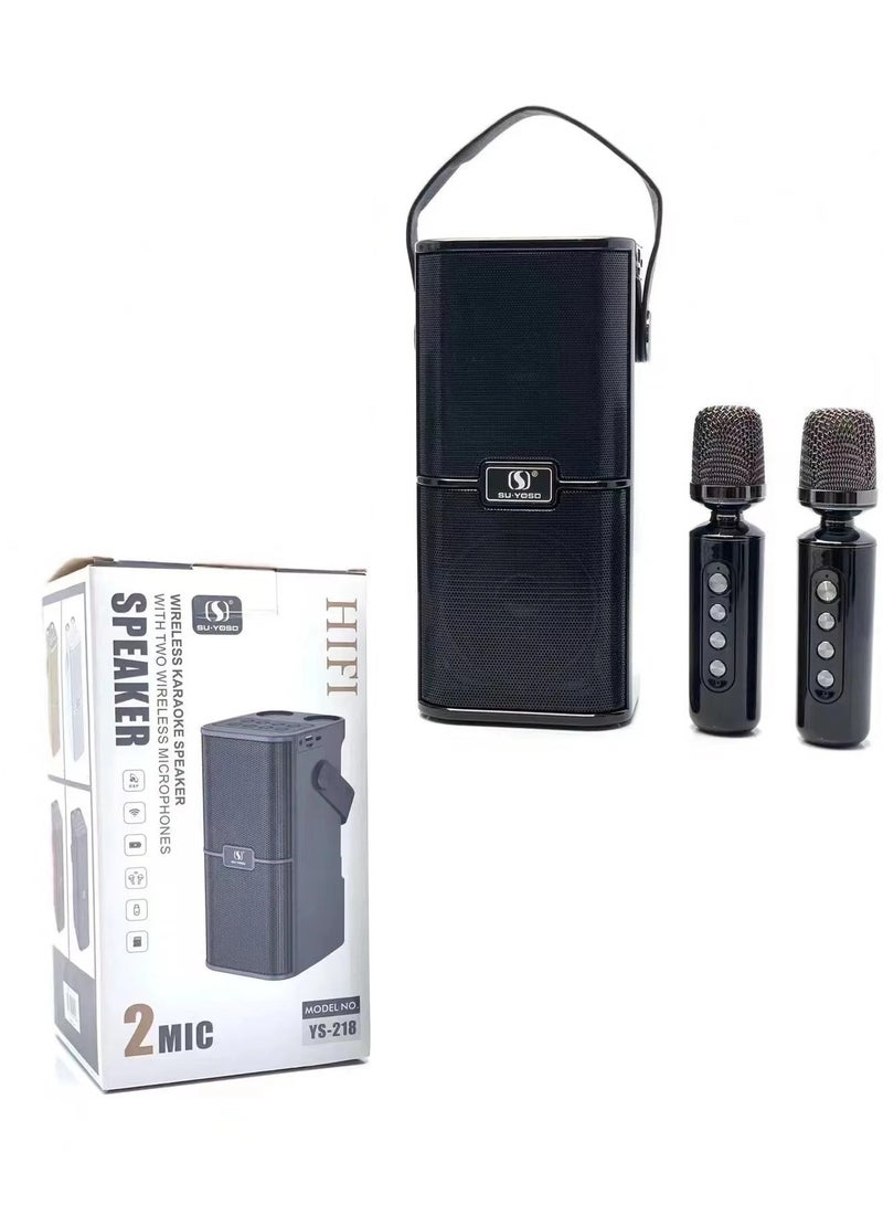 Bluetooth speaker with loud, clear sound. A large Bluetooth speaker with long battery life. A Bluetooth speaker with Type C charging port, microSD card and flash drive slots, and AUX input. Speakers with two karaoke microphones. A wireless Bluetooth speaker. - Image 2