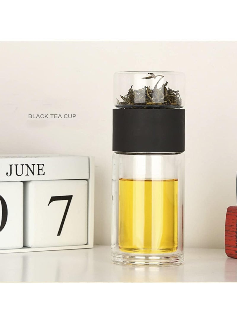 YelaJoy 350ML Glass Tea Infuser,Bottle Tea Flood Cup,Double Wall Portable Travel Tumbler Mug,Leakproof Tea Bottle with Strainer Carry,Tea water separating cup,Travel Mug-Black with CUP Sleeve  - Image 4
