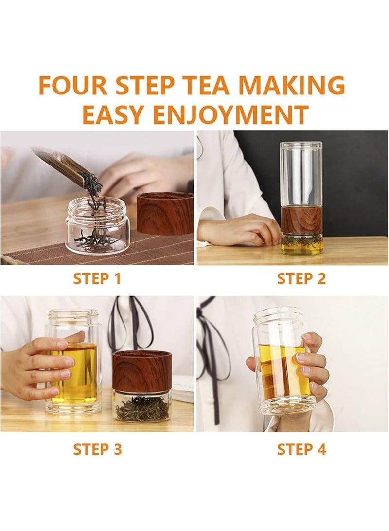 YelaJoy 350ML Glass Tea Infuser,Bottle Tea Flood Cup,Double Wall Portable Travel Tumbler Mug,Leakproof Tea Bottle with Strainer Carry,Tea water separating cup,Travel Mug-Black with CUP Sleeve  - Image 2