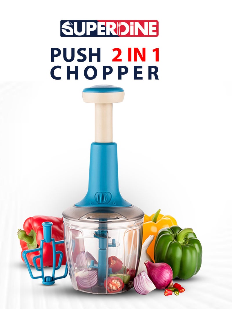SUPERDINE - 2-in-1 Push Chopper with Free Vegetable Knife – Unbreakable 100ml Transparent Container, Extra Sharp Steel 6 Blades with Lock/Unlock System - Image 1