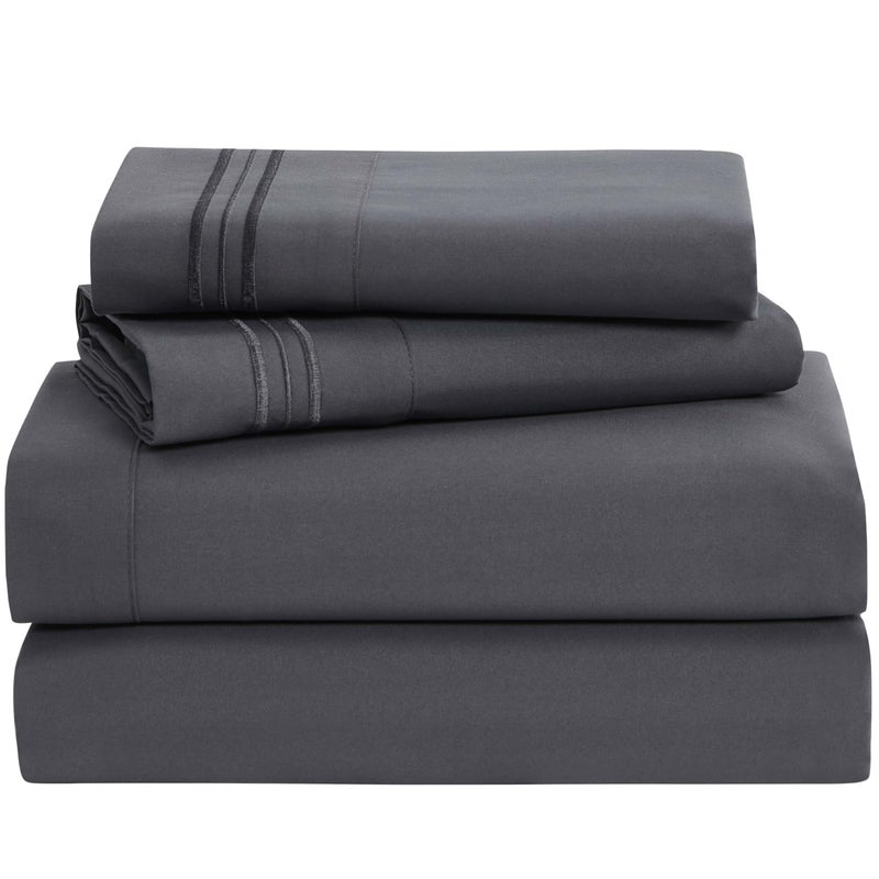 Clara Clark Bed Sheets, Premier 1800 Series 4 Piece Bed Sheet Set, Deep Pocket, Wrinkle, Fade, Stain Resistant, Luxury Soft Bedding Sheets & Pillowcases, Queen, Charcoal Gray - Image 1