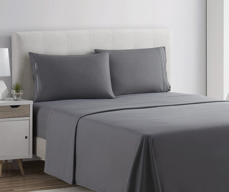 Clara Clark Bed Sheets, Premier 1800 Series 4 Piece Bed Sheet Set, Deep Pocket, Wrinkle, Fade, Stain Resistant, Luxury Soft Bedding Sheets & Pillowcases, Queen, Charcoal Gray - Image 2