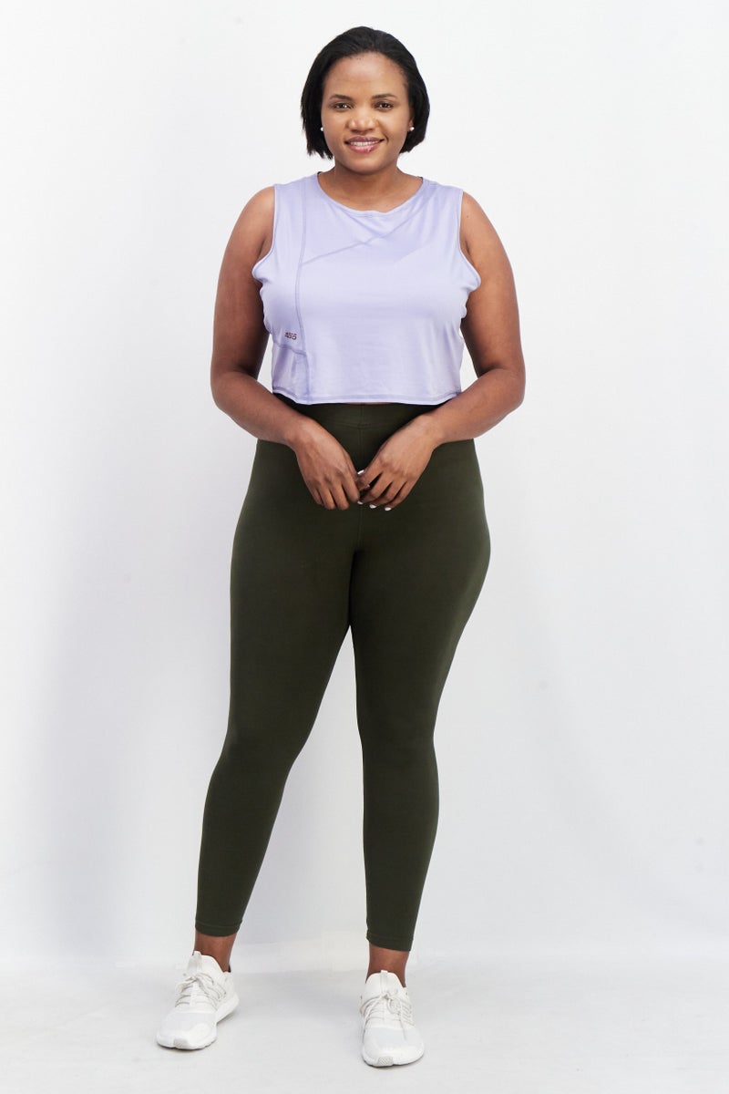 Asos 4505 Women Round Neck Sleeveless Solid Curve Crop Top, Lavender - Image 3