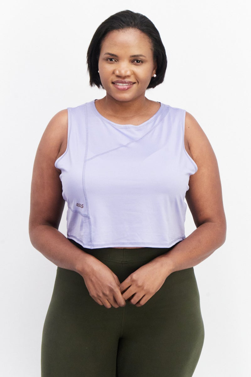 Asos 4505 Women Round Neck Sleeveless Solid Curve Crop Top, Lavender - Image 1