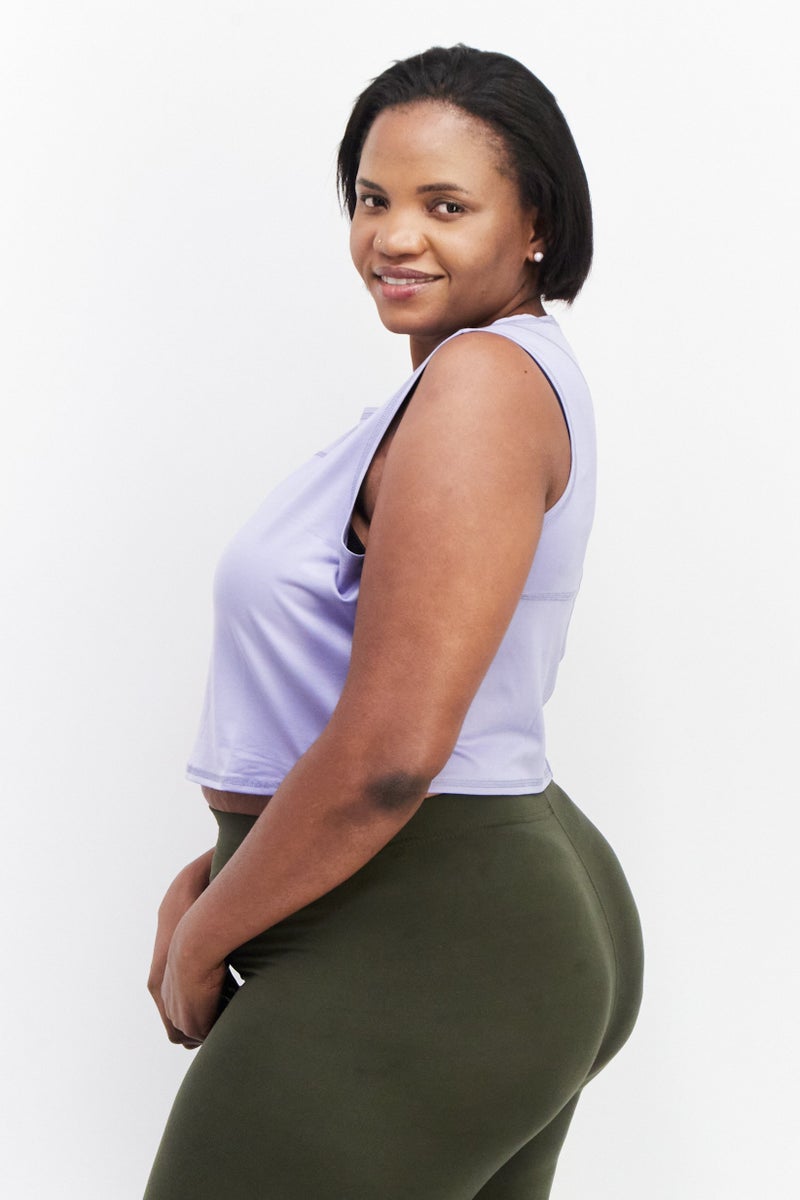 Asos 4505 Women Round Neck Sleeveless Solid Curve Crop Top, Lavender - Image 2