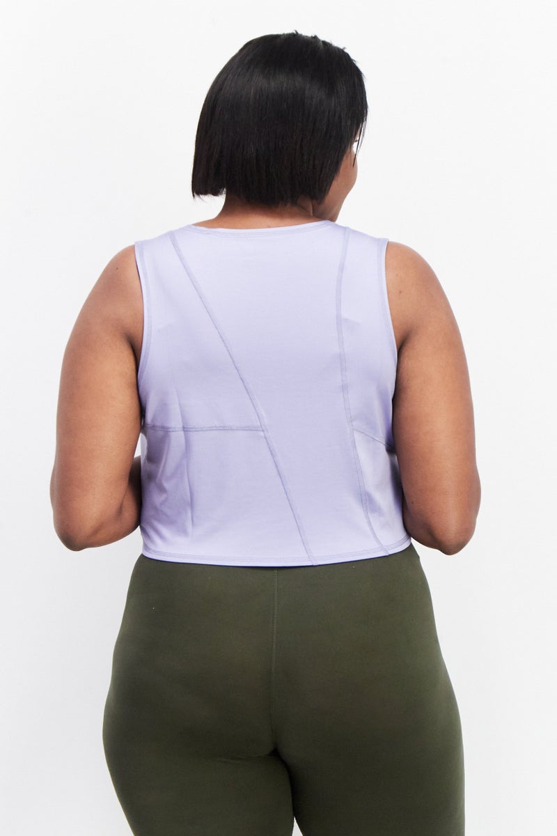 Asos 4505 Women Round Neck Sleeveless Solid Curve Crop Top, Lavender - Image 2