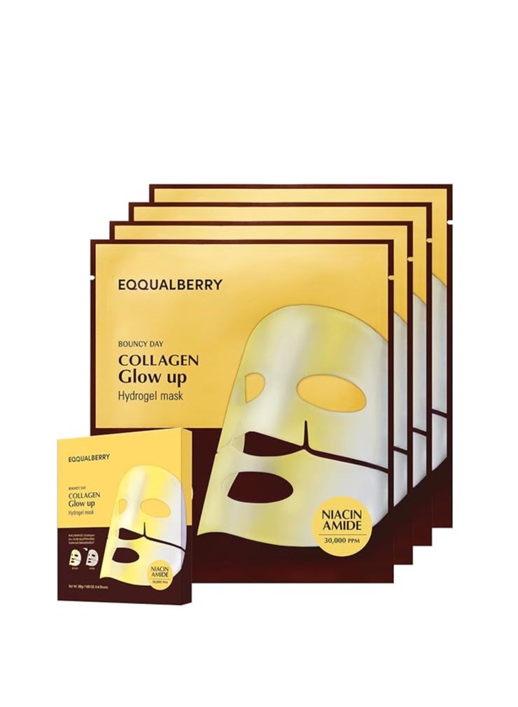 eqqualberry Collagen Glow Up Mask - Niacinamide & Low Molecular Collagen for Brightening and Radiance Boosting | Korean Collagen Face Mask for Glass Skin | Mothers Day Gifts, 4 Sheets, 1.01 OZ. - Image 1