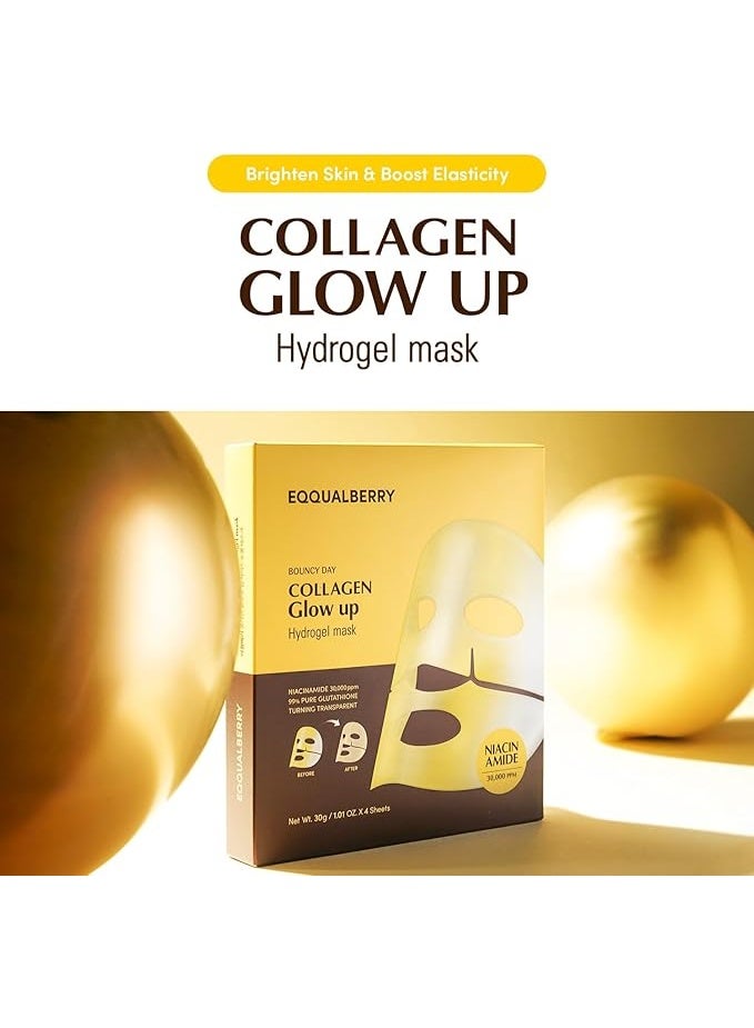 eqqualberry Collagen Glow Up Mask - Niacinamide & Low Molecular Collagen for Brightening and Radiance Boosting | Korean Collagen Face Mask for Glass Skin | Mothers Day Gifts, 4 Sheets, 1.01 OZ. - Image 2