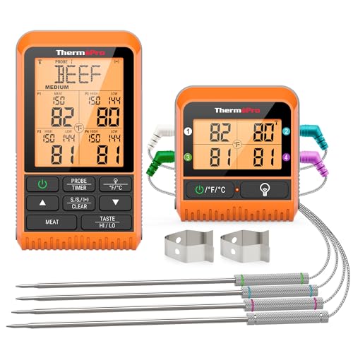 ThermoPro TP829 1000ft Wireless Meat Thermometer Digital for Grilling and Smoking, 4 Meat Probes Grill Thermometer for Outside Grill, BBQ Thermometer for Cooking Turkey Temperature Indicator - Image 1