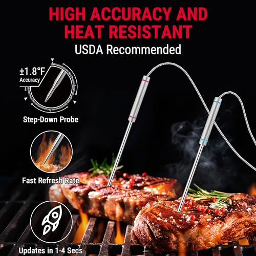 ThermoPro TP829 1000ft Wireless Meat Thermometer Digital for Grilling and Smoking, 4 Meat Probes Grill Thermometer for Outside Grill, BBQ Thermometer for Cooking Turkey Temperature Indicator - Image 5