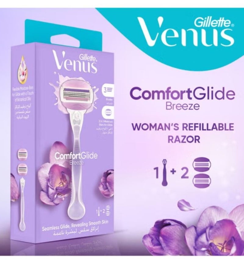 Gillette Venus ComfortGlide SPA Breeze Woman's Refillable Razor: 1 Handle +2 Blade Refill Breeze - Image 2