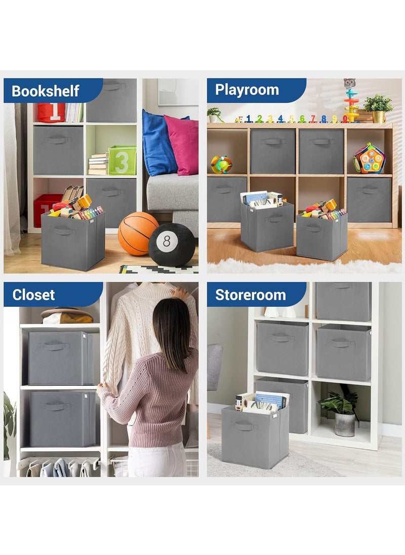AUTOYSUR Collapsible Fabric Storage Cubes Organizer, Set of 6 Home Foldable Collapsible Storage Box, Fabric Cubby Organizer Baskets with Dual Handles, Cube Storage Bins for Shelf, Home and Office  - Image 5