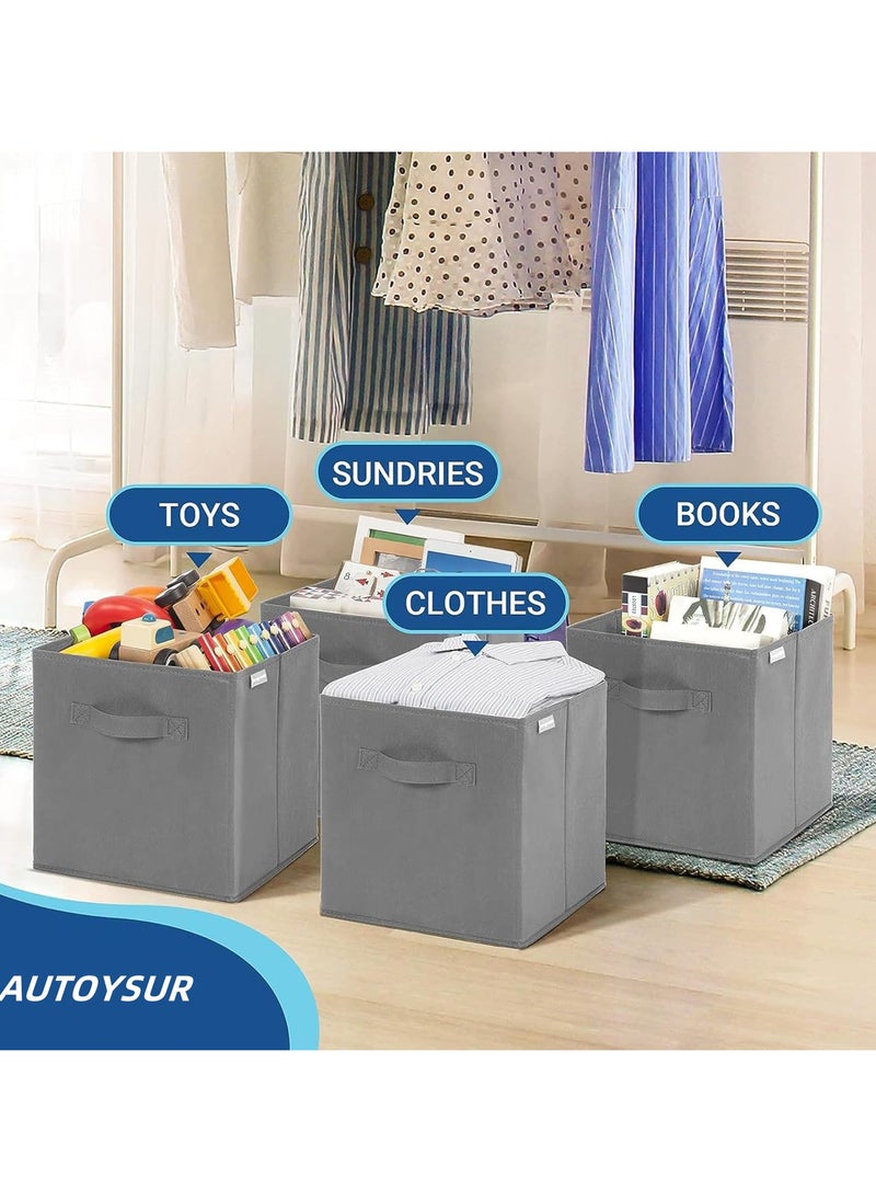Collapsible Fabric Storage Cubes Organizer, Set of 6 Home Foldable Collapsible Storage Box, Fabric Cubby Organizer Baskets with Dual Handles, Cube Storage Bins for Shelf, Home and Office