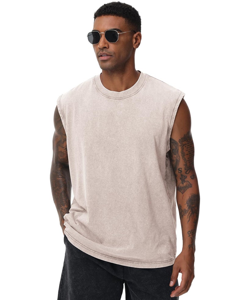 SnowElve 3 Pack Mens Workout Tank Tops Sleeveless Tee Shirts Men Muscle Shirt Gym Acid Wash T Shirts Running Beach Loose Fit Tee(ACCFBK,XL) - Image 4
