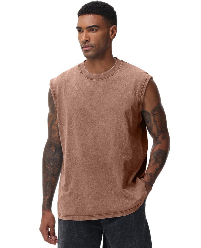 SnowElve 3 Pack Mens Workout Tank Tops Sleeveless Tee Shirts Men Muscle Shirt Gym Acid Wash T Shirts Running Beach Loose Fit Tee(ACCFBK,XL) - Image 3