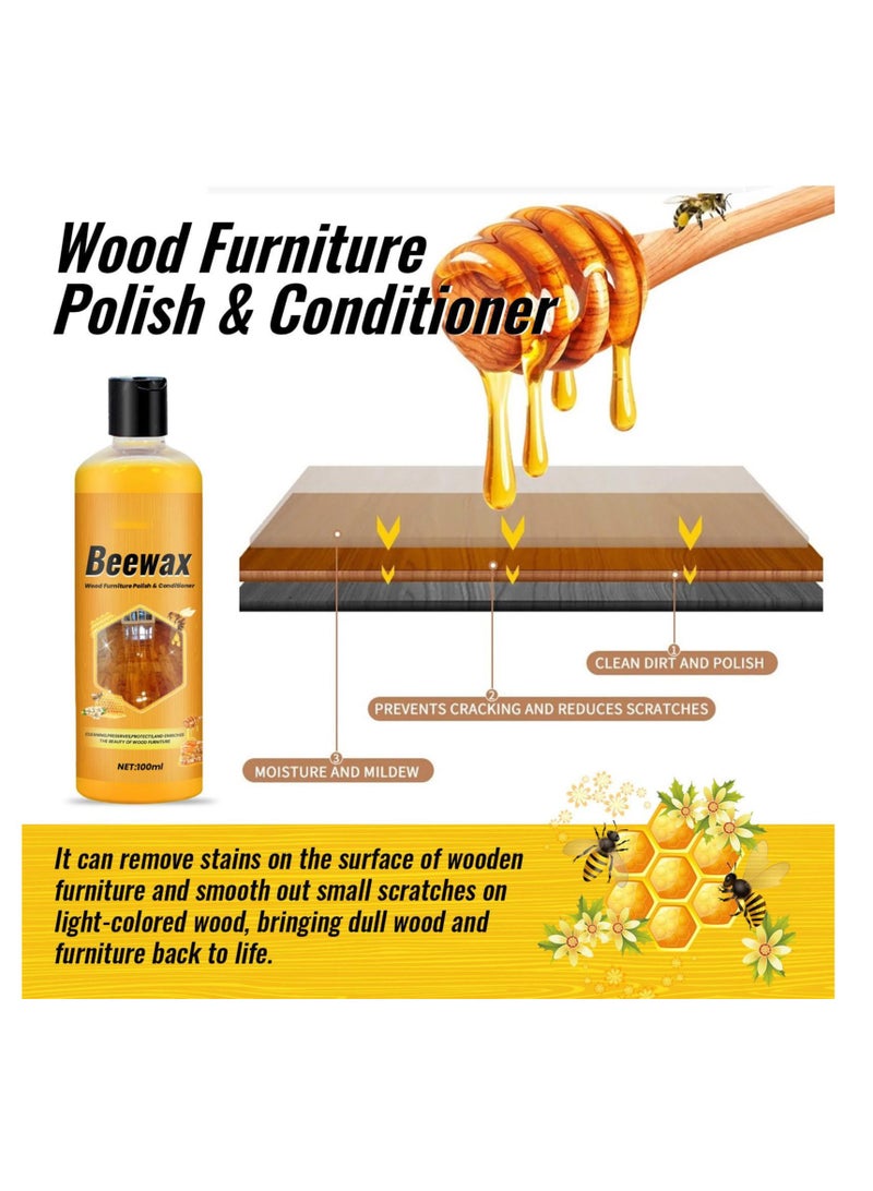 SYOSI Bee Wax Polish Agent,100ml Natural Wood Polish for Furniture - Multifunctional Wood Polish, Shine and Protect Wood Cleaner for Multisurface, Remove Fingerprints, Tables For Any Wood Surface - Image 1