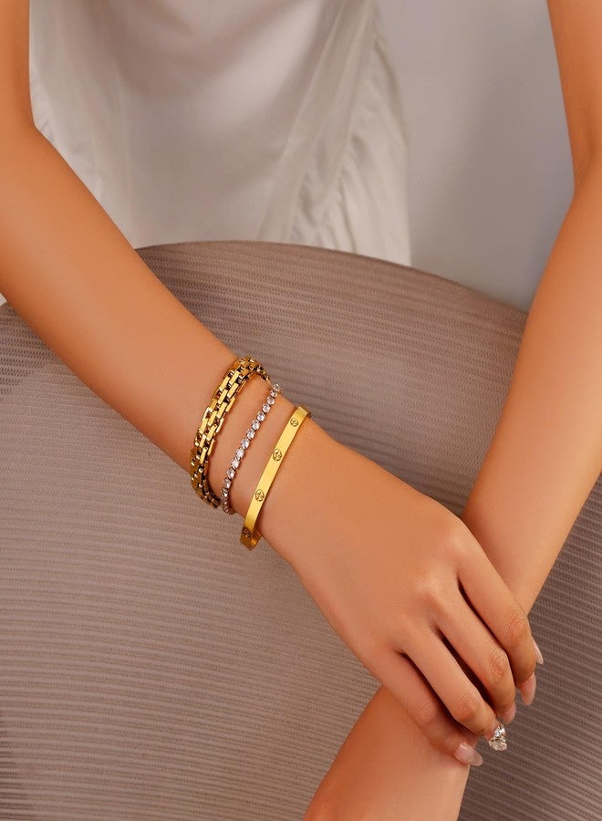 MVCOLEDY 18K Gold Plated Love Bangle Bracelet Set Cubic Zirconia Classic Stainless Steel Adjustable CZ Gold Tennis Love Bracelets Stack for women (Wristband Set) - Image 4