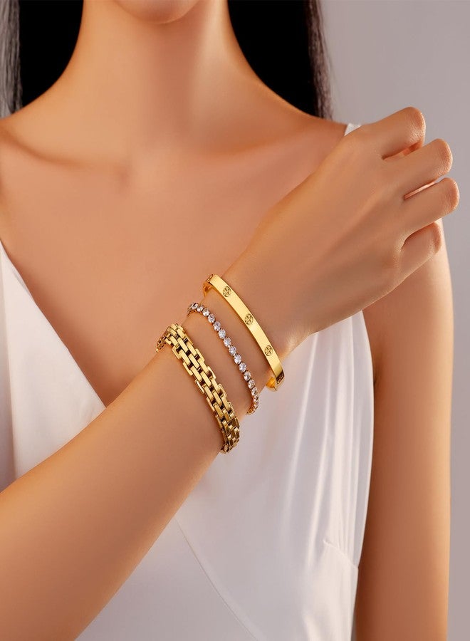 MVCOLEDY 18K Gold Plated Love Bangle Bracelet Set Cubic Zirconia Classic Stainless Steel Adjustable CZ Gold Tennis Love Bracelets Stack for women (Wristband Set) - Image 3
