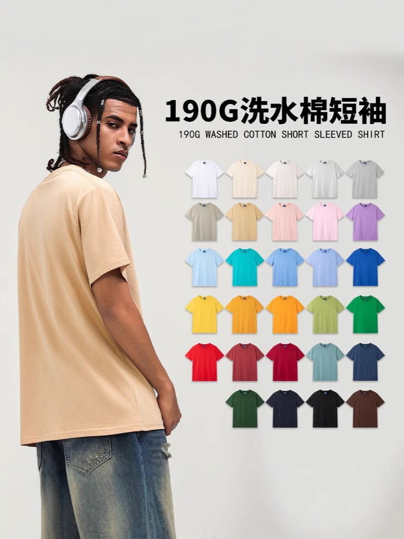 Style 190G Round Neck Pure Cotton T-Shirt European Size Short-Sleeve Blank Shirt Advertising Shirt Plain - Image 2