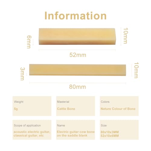SAPHUE 6Pcs Unbleached Bone Guitar Nuts Blank For Electric Bass Acoustic Classical Guitar Mandolin Banjo Ukulele Nut Blank (3 set Nut And Saddle) - Image 2