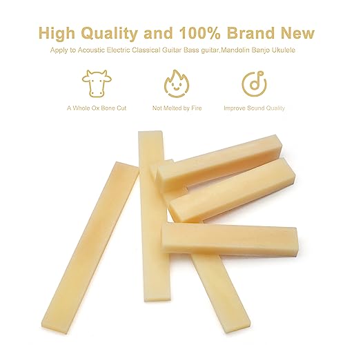 SAPHUE 6Pcs Unbleached Bone Guitar Nuts Blank For Electric Bass Acoustic Classical Guitar Mandolin Banjo Ukulele Nut Blank (3 set Nut And Saddle) - Image 3