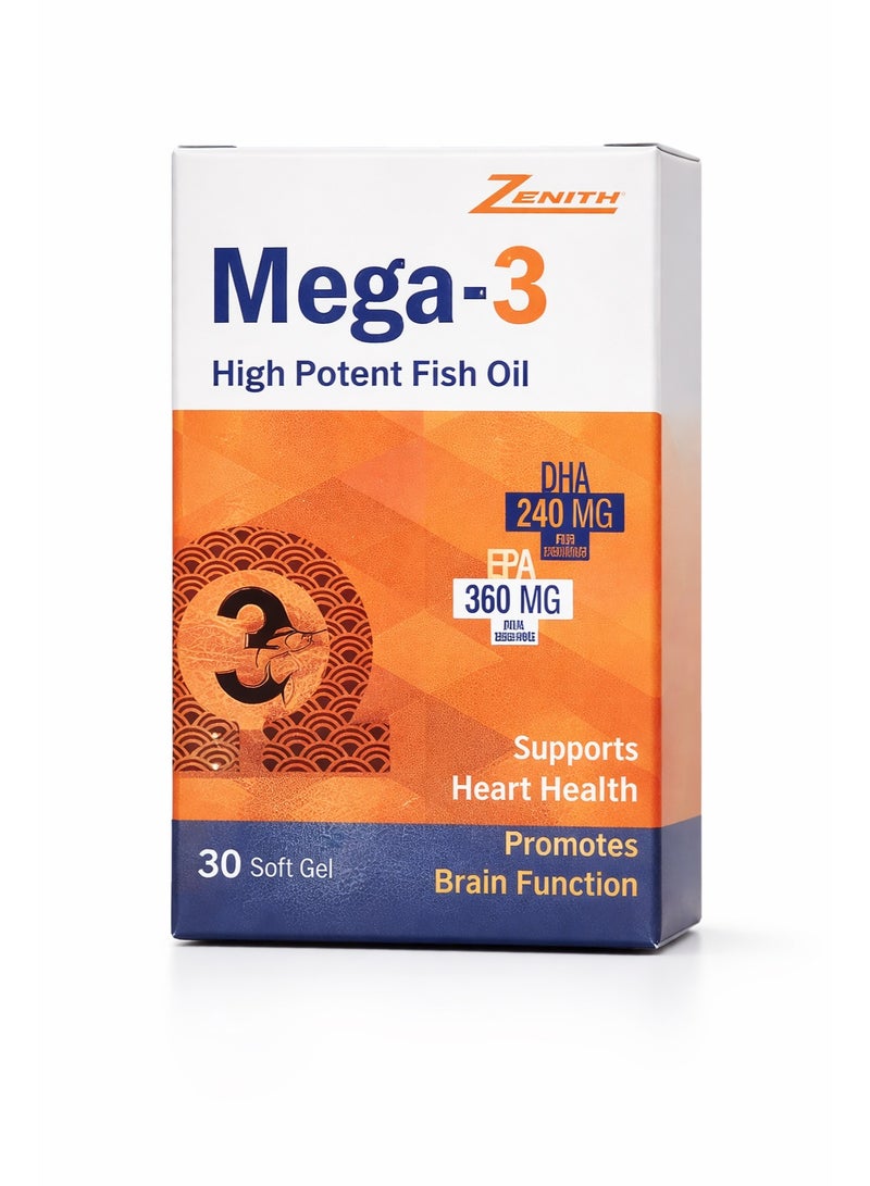 Mega-3 High Potency Fish Oil Softgels 30’s – Omega-3 EPA & DHA for Heart, Brain & Joint Support