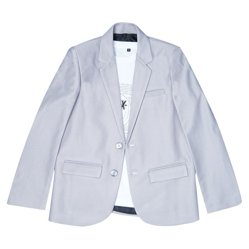 CHARCHIT Boys Cotton Blend Full Sleeves Solid Blazer and T-Shirt Set - Grey - Image 4