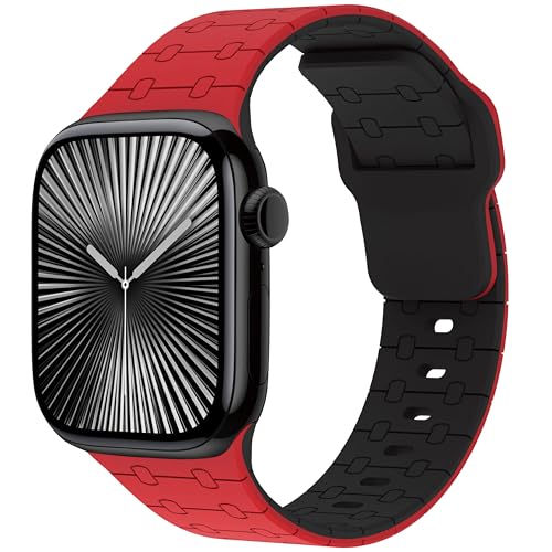Fullmosa Sport Silicone Band Compatible with Apple Watch Strap 49mm 46mm 45mm 44mm 42mm(Series 3 2 1) [No Watch],Soft Band for iWatch Ultra 3/2/1 SE3 SE2 SE Series 11 10 9 8 7 6 5 4 3 2 1,Black Red - Image 1