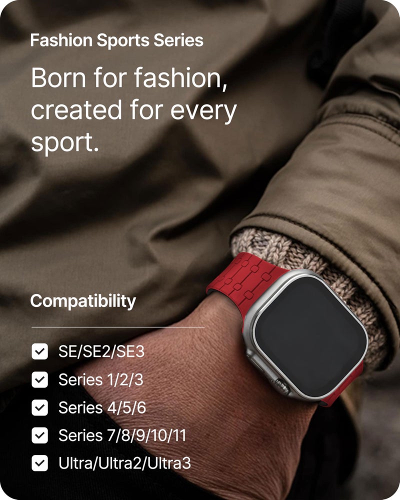 Fullmosa Sport Silicone Band Compatible with Apple Watch Strap 49mm 46mm 45mm 44mm 42mm(Series 3 2 1) [No Watch],Soft Band for iWatch Ultra 3/2/1 SE3 SE2 SE Series 11 10 9 8 7 6 5 4 3 2 1,Black Red - Image 5