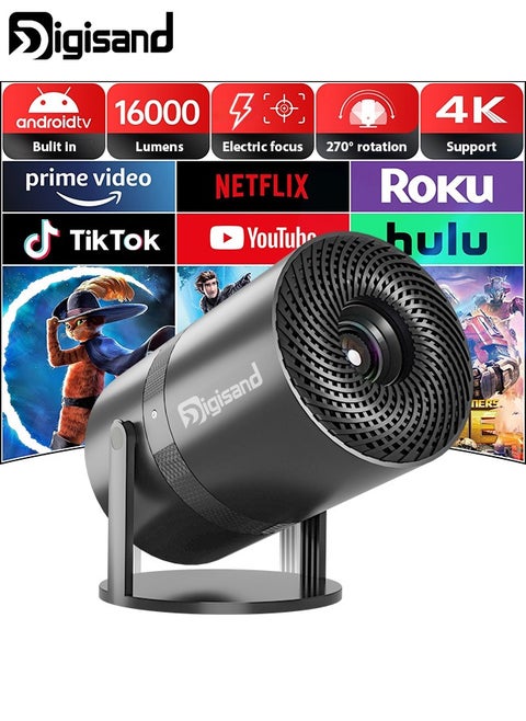 Projector, Android TV 16000 Lumens Ceiling Projection, WIFI6 Automatic Keystone Correction Home Projector 1080P 4K Support, Built-in HiFi Speaker