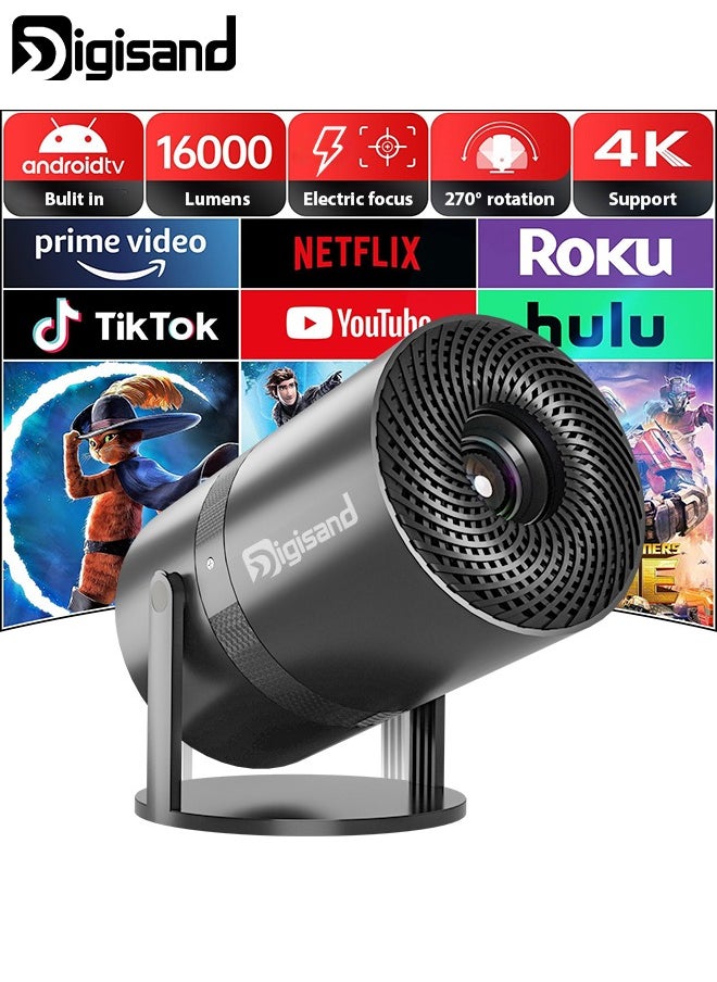ديقيساند - جهاز عرض، جهاز عرض سقف يعمل بنظام Android TV بقوة 16000 لومن، جهاز عرض منزلي بتقنية تصحيح الانحراف التلقائي بتقنية WiFi6، يدعم دقة 1080 بكسل و4K، ومكبر صوت هاي فاي مدمج - Image 1