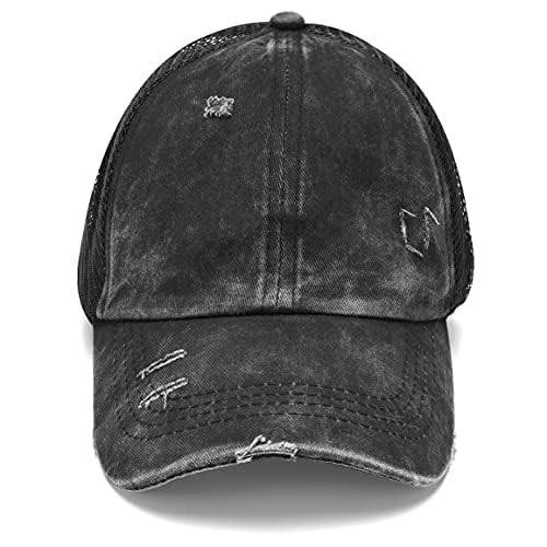 Bocianelli Criss Cross Hat Washed Distressed Baseball Cap Ponytail Hat High Messy Bun Ponycap for Women - Image 5