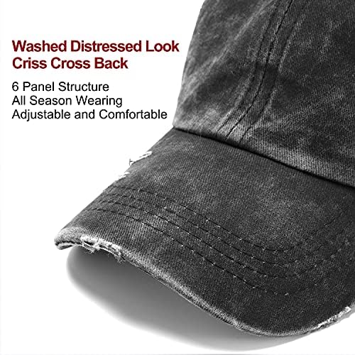 Bocianelli Criss Cross Hat Washed Distressed Baseball Cap Ponytail Hat High Messy Bun Ponycap for Women - Image 4