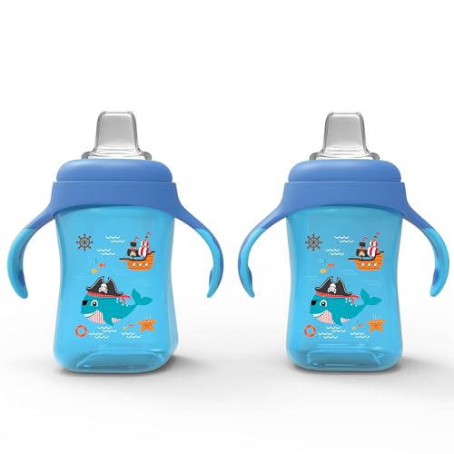 Avima Baby 10 oz Spill Proof Baby Sippy Cup w/Interchangeable Soft Spout Nipple - Trainer Sippy Cup with Handles - BPA Free & Dishwasher Safe Kids Cups - Set of 2, Blue - Image 1