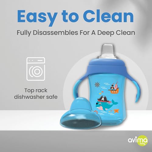 Avima Baby 10 oz Spill Proof Baby Sippy Cup w/Interchangeable Soft Spout Nipple - Trainer Sippy Cup with Handles - BPA Free & Dishwasher Safe Kids Cups - Set of 2, Blue - Image 3