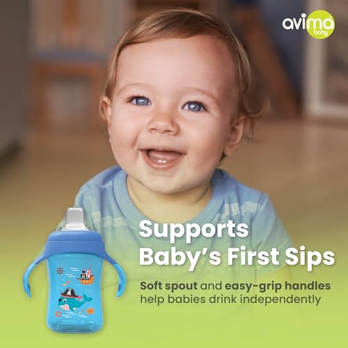Avima Baby 10 oz Spill Proof Baby Sippy Cup w/Interchangeable Soft Spout Nipple - Trainer Sippy Cup with Handles - BPA Free & Dishwasher Safe Kids Cups - Set of 2, Blue - Image 4