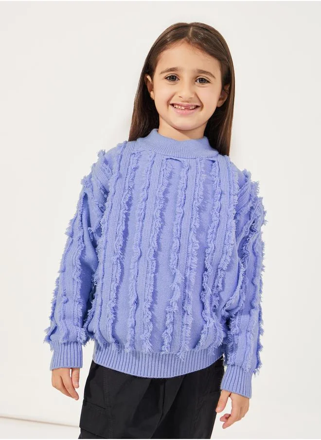 Styli High Neck Frayed Knitted Sweater