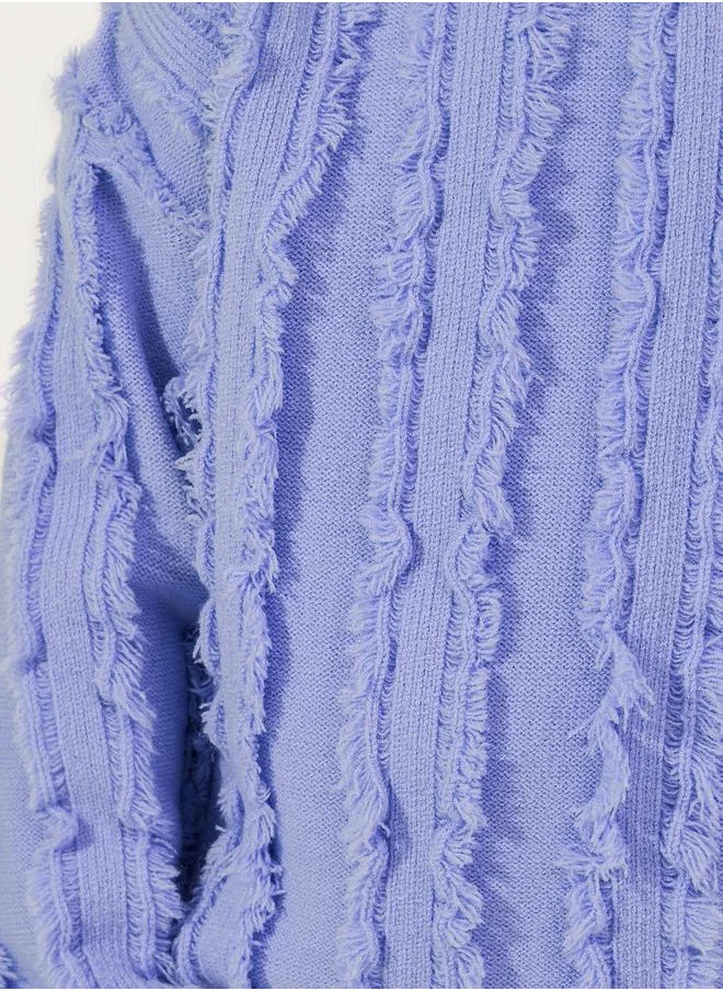 Styli High Neck Frayed Knitted Sweater