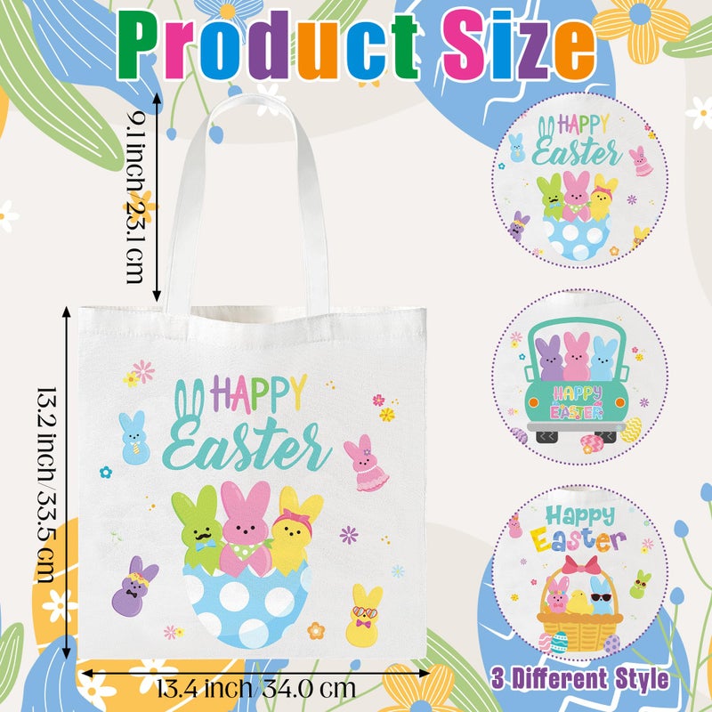 Zainpe 3Pcs Easter Gift Canvas Bags Egg Bunny Tote Treat Bags with Handle for Kids, Reusable Large Capacity Handbag Happy Easter Baskets Trick Handbags Spring Party Favor Supplies - Image 2