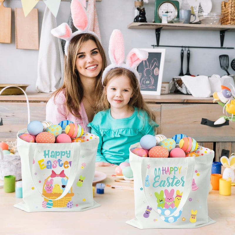 Zainpe 3Pcs Easter Gift Canvas Bags Egg Bunny Tote Treat Bags with Handle for Kids, Reusable Large Capacity Handbag Happy Easter Baskets Trick Handbags Spring Party Favor Supplies - Image 4