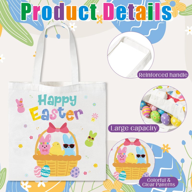 Zainpe 3Pcs Easter Gift Canvas Bags Egg Bunny Tote Treat Bags with Handle for Kids, Reusable Large Capacity Handbag Happy Easter Baskets Trick Handbags Spring Party Favor Supplies - Image 3