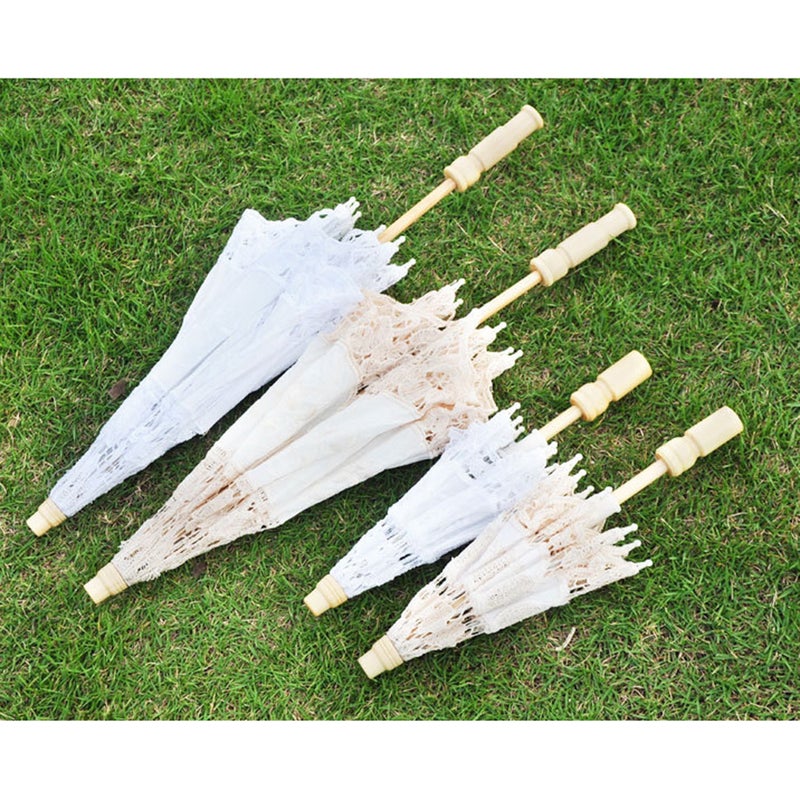 2pcs Western Lady Stage Show Lace Umbrella Photography Bride Supplies Decorative Craft Umbrella White Size S - Image 5